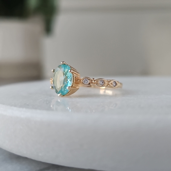 Blue and Teal tourmaline ombre stone ring, 925 Sterling Silver Charmed Aroma BP - Picture 4 of 5